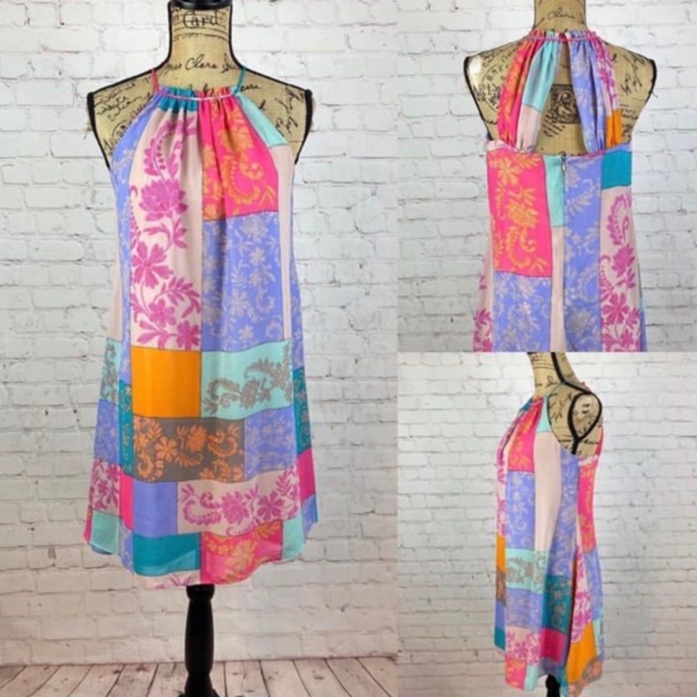 Just Taylor Patchwork Print Open Back Dress